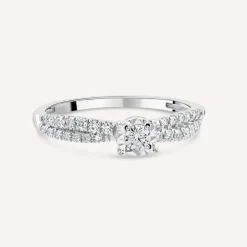 9ct White Gold 0.33ct Diamond Illusion Solitaire & Twisted Pave Shoulders Ring