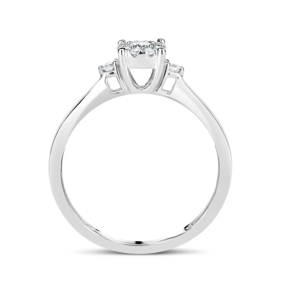 9ct White Gold 0.20ct Diamond Halo & Sides Ring
