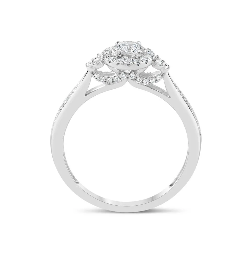 18ct White Gold 0.40ct Diamond Halo and Sides Ring