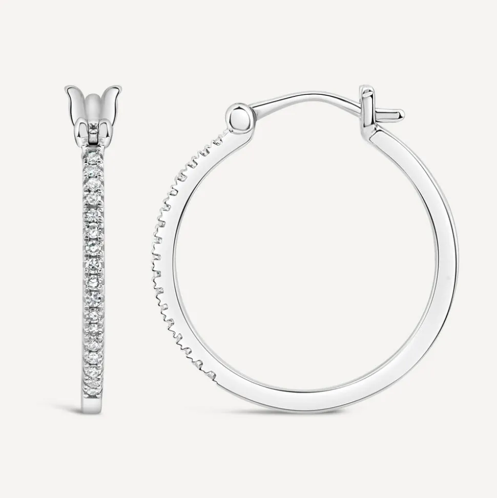 9ct White Gold 0.10ct Diamond Hoop Earrings