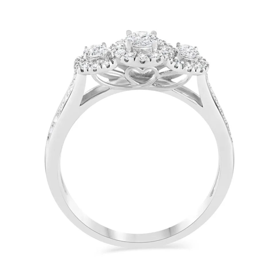 18ct White Gold 0.50ct Diamond Three Stone Halo Ring