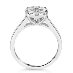 18ct White Gold 1.00ct Diamond Round Cluster & Shoulders Ring