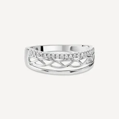 9ct White Gold 0.10ct Diamond Line Woven Design Ring
