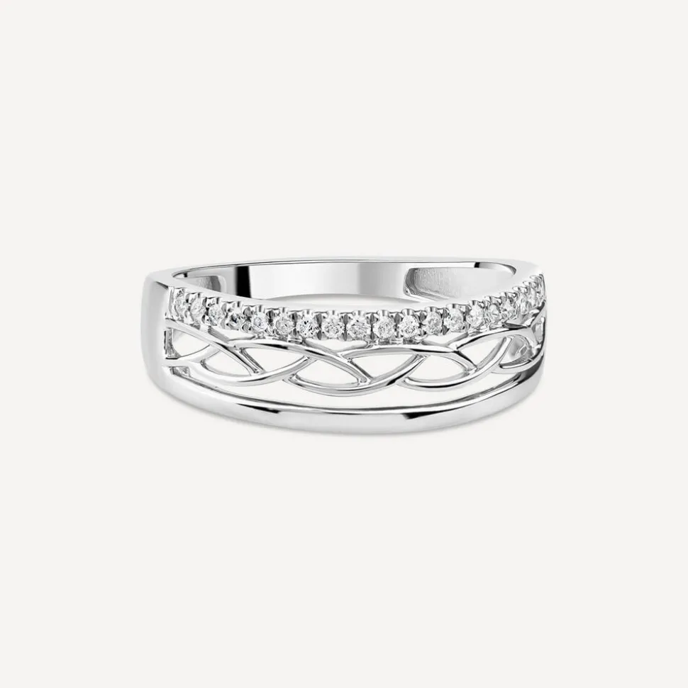 9ct White Gold 0.10ct Diamond Line Woven Design Ring