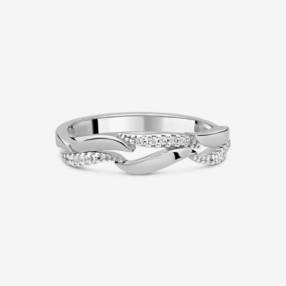 9ct White Gold 0.07ct Diamond Polished Wave Ring