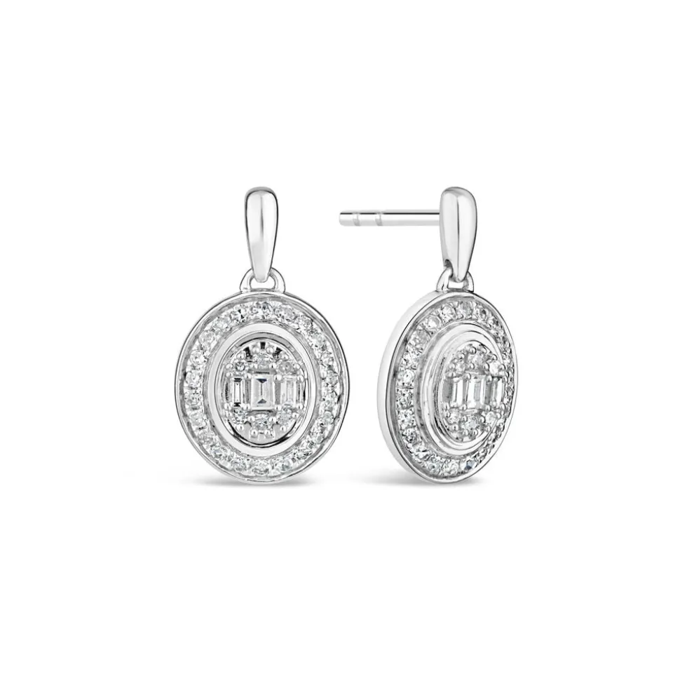 9ct White Gold 0.20ct Diamond Oval & Baguette Stud Earrings