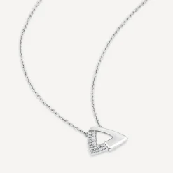 9ct White Gold 0.05ct Diamond Triangled Pave Necklet