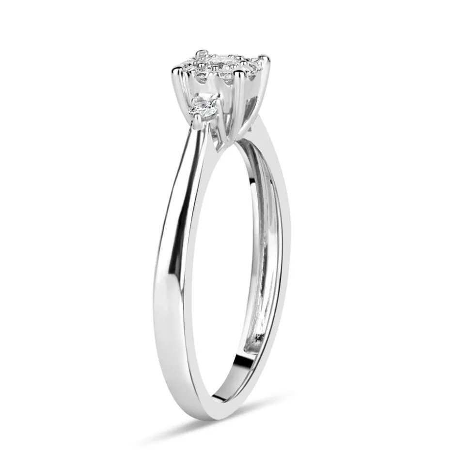 9ct White Gold 0.20ct Diamond Halo & Sides Ring