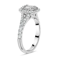 18ct White Gold 0.70ct Diamond Baguette Cluster Ring