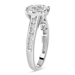 18ct White Gold 1.00ct Diamond Round Cluster & Shoulders Ring