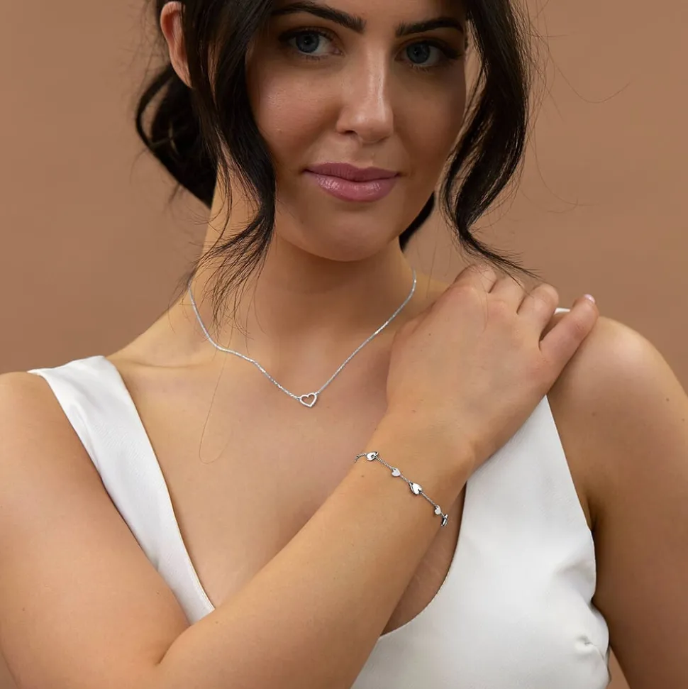 9ct White Gold 0.05ct Diamond Open Heart Necklet