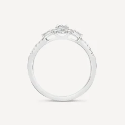 18ct White Gold 0.49ct Diamond Halo Baguette Shoulders Ring