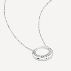 9ct White Gold 0.08ct Diamond Pave Open Circle Necklet