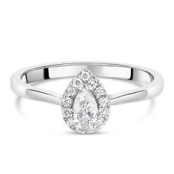9ct White Gold 0.25ct Diamond Pear Cut Halo Ring