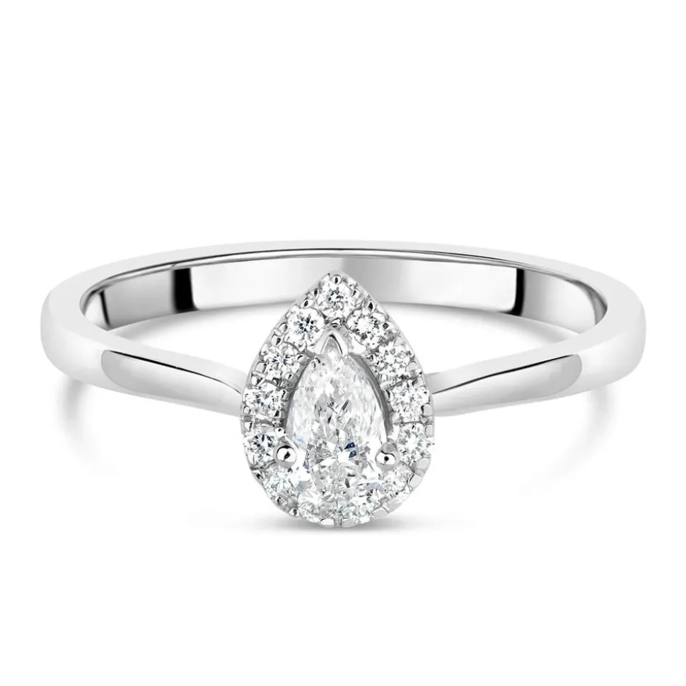 9ct White Gold 0.25ct Diamond Pear Cut Halo Ring