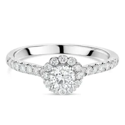 18ct White Gold 0.66ct Diamond Halo Shoulder-Set Ring