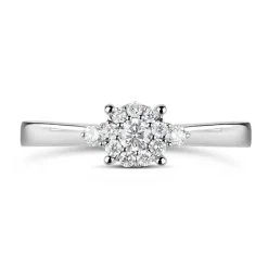 9ct White Gold 0.20ct Diamond Halo & Sides Ring