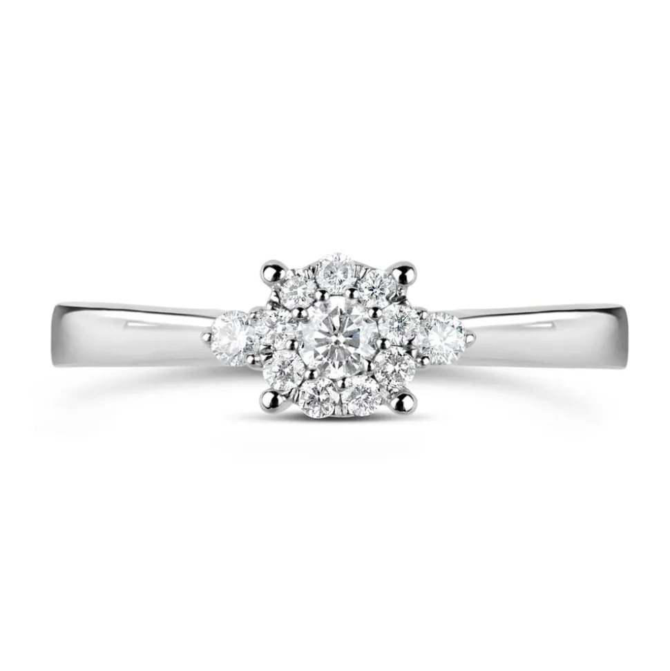 9ct White Gold 0.20ct Diamond Halo & Sides Ring