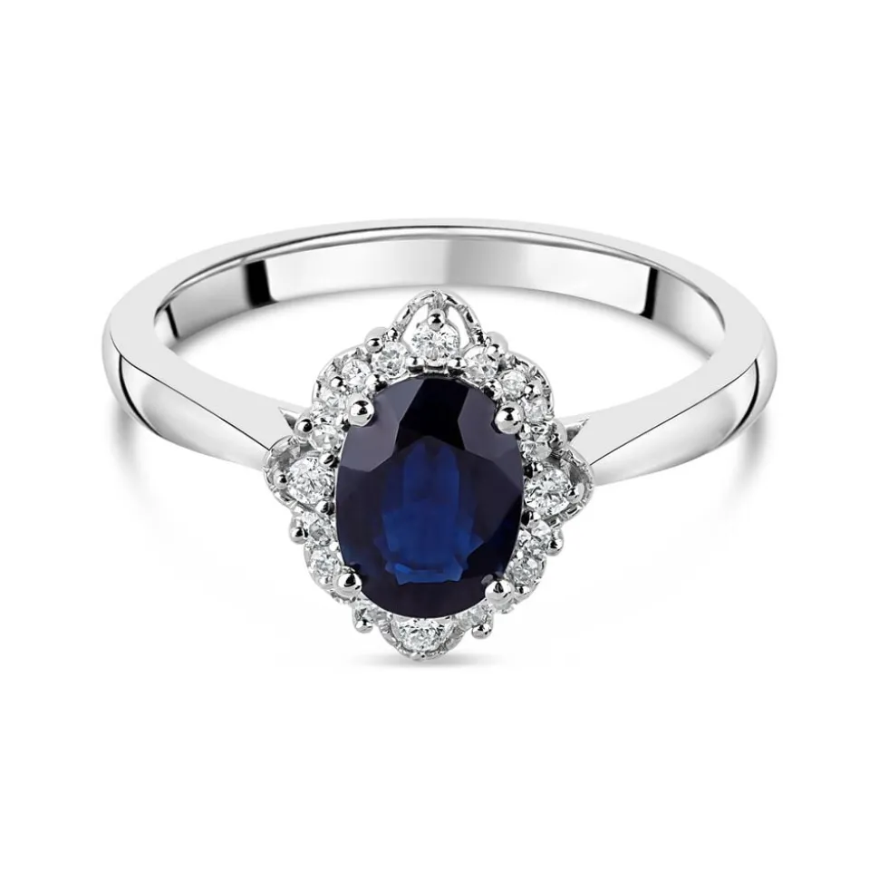 9ct White Gold 0.18ct Diamond & Sapphire Ring
