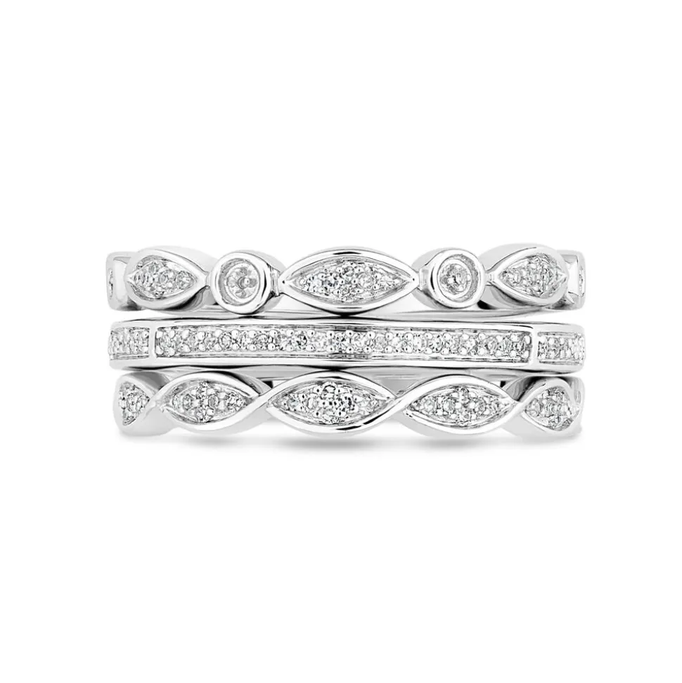 9ct White Gold 0.15ct Diamond Ring Stack