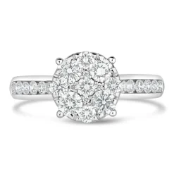 18ct White Gold 1.00ct Diamond Round Cluster & Shoulders Ring
