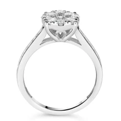 18ct White Gold 1.00ct Diamond Round Cluster & Shoulders Ring