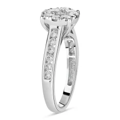 18ct White Gold 1.00ct Diamond Round Cluster & Shoulders Ring