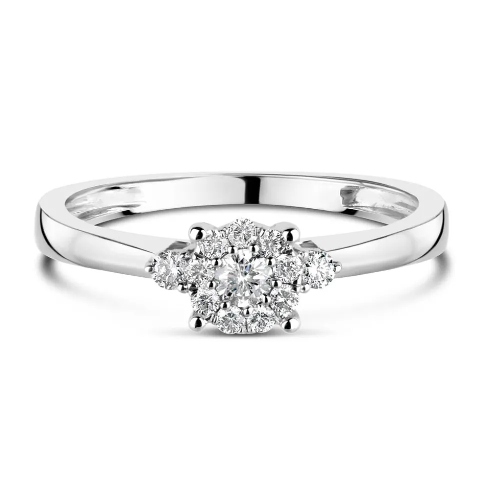 9ct White Gold 0.20ct Diamond Halo & Sides Ring