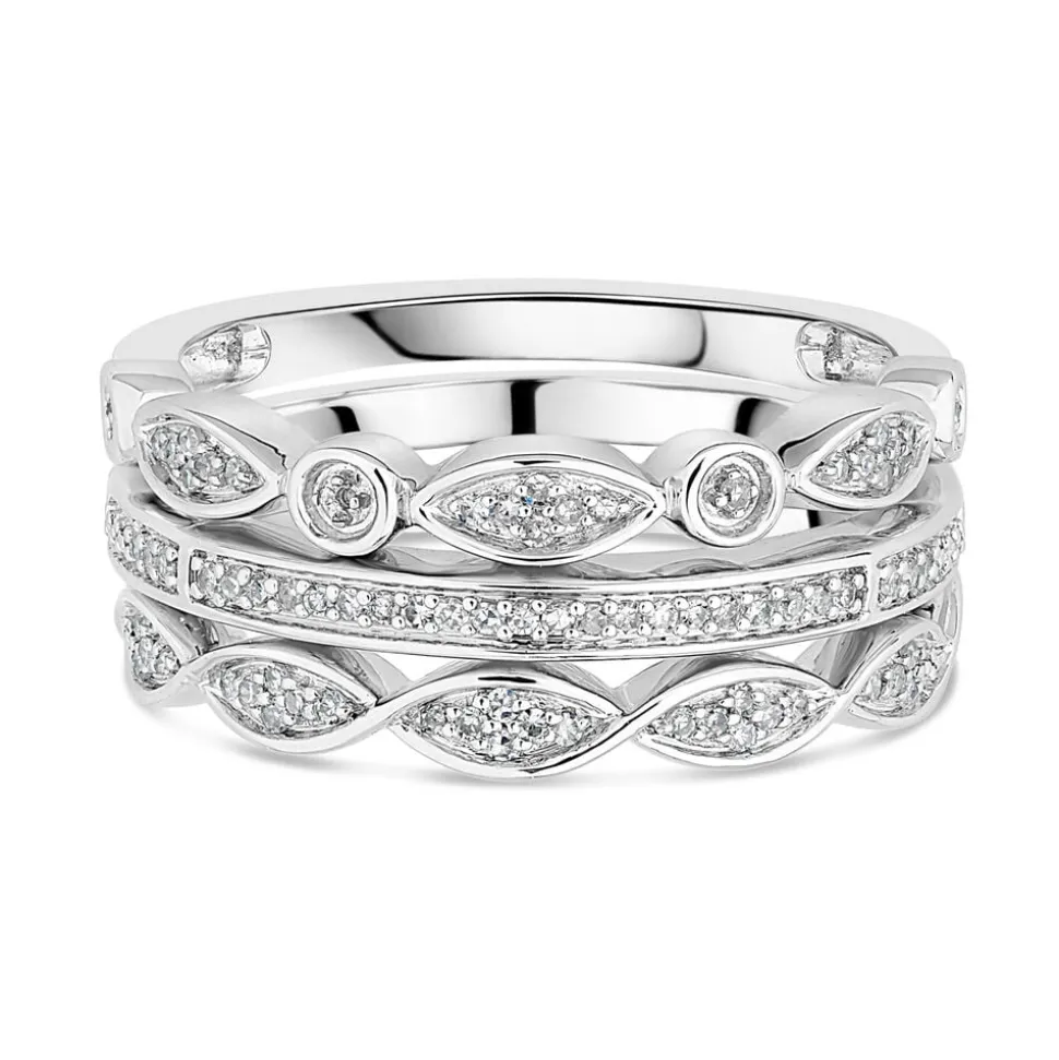 9ct White Gold 0.15ct Diamond Ring Stack