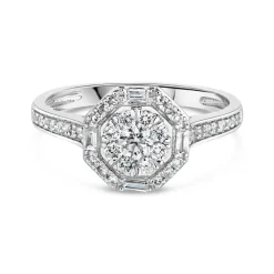 18ct White Gold 0.50ct Diamond Hexagon Cluster Ring