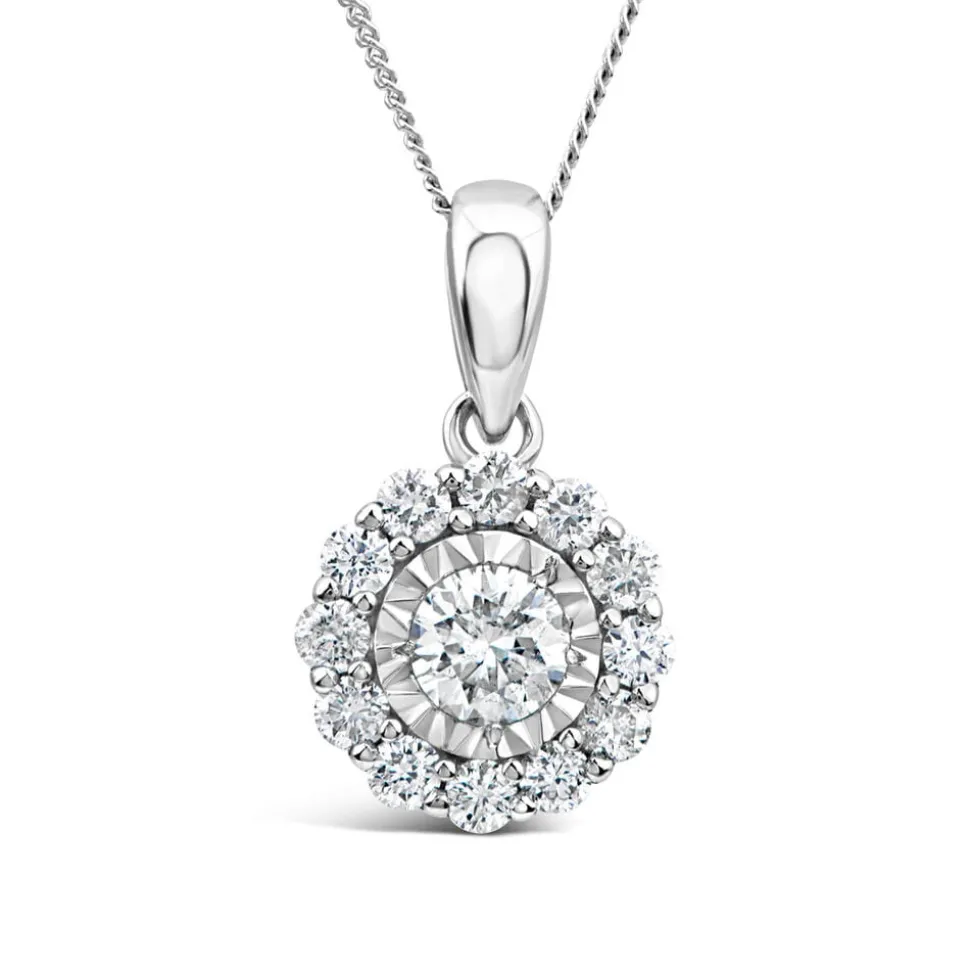 9ct White Gold 0.32ct Illusion Round Halo Diamond Pendant