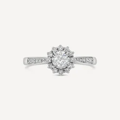 18ct White Gold 0.35ct Illusion Diamond Halo Shoulders Ring