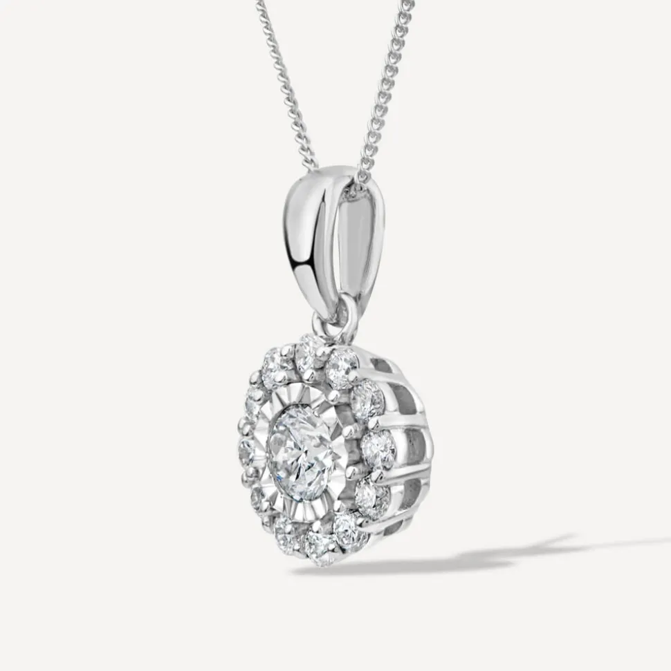 9ct White Gold 0.32ct Illusion Round Halo Diamond Pendant