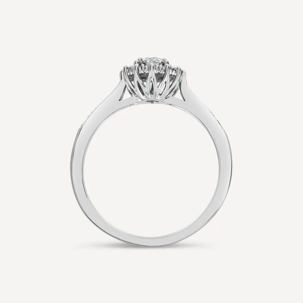 18ct White Gold 0.35ct Illusion Diamond Halo Shoulders Ring