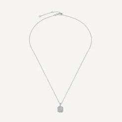 9ct White Gold 0.20ct Octagonal Baguette & Round Cluster Diamond Pendant