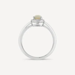 9ct White Gold 0.06ct Opal & Diamond Halo Ring