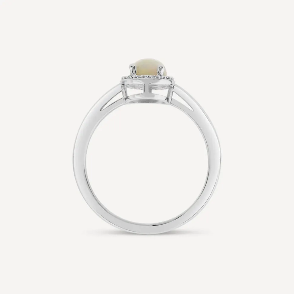 9ct White Gold 0.06ct Opal & Diamond Halo Ring