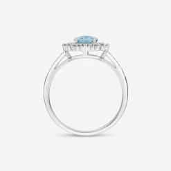 9ct White Gold 0.19ct Oval Aquamarine & Diamond Star Halo Ring