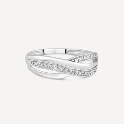 9ct White Gold 0.04ct Pave Diamond Four Strands Crossover Ring
