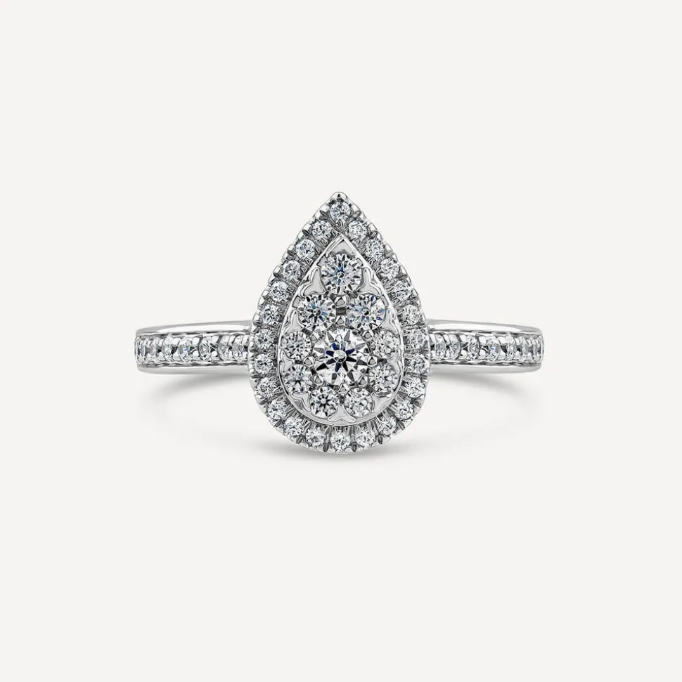 9ct White Gold 0.50ct Pear Cluster Engagement Ring