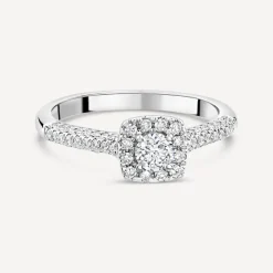 18ct White Gold 0.50ct Round Brilliant Centre Square Cluster & Shoulders Diamond Ring