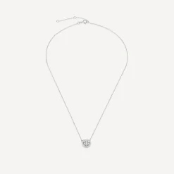 9ct White Gold 0.19ct Round Diamond Halo Flower Disc Necklet
