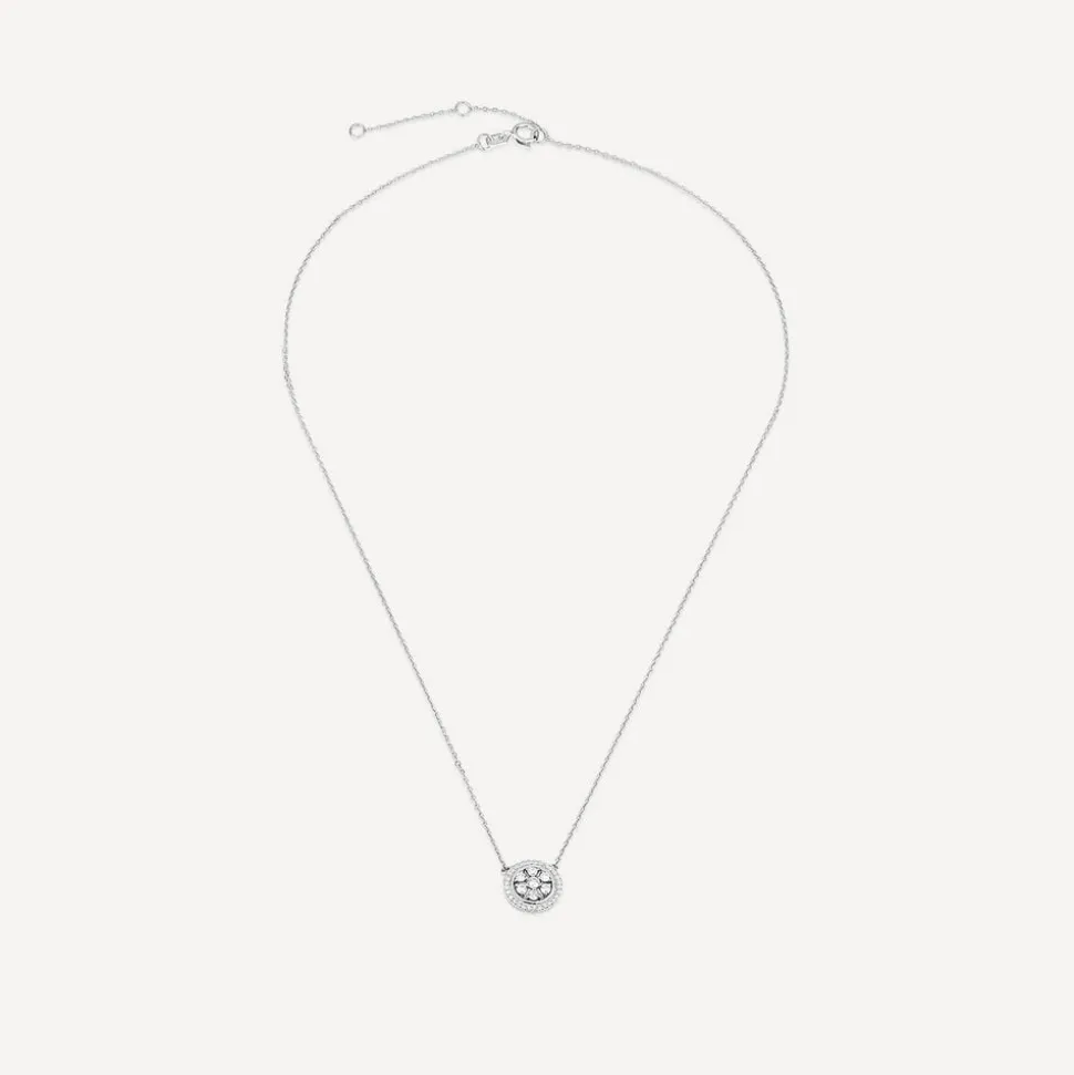 9ct White Gold 0.19ct Round Diamond Halo Flower Disc Necklet