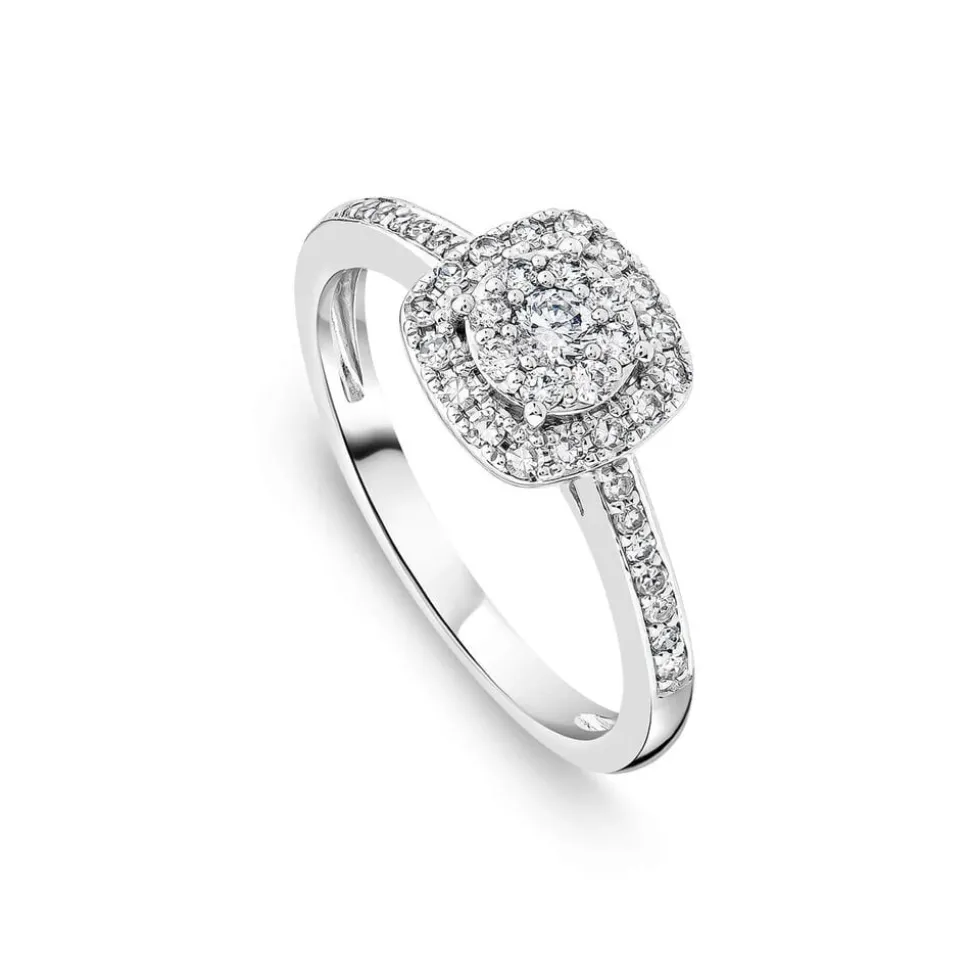 9ct White Gold 0.45ct Square Cluster Halo & Diamond Shoulders Bridal Set