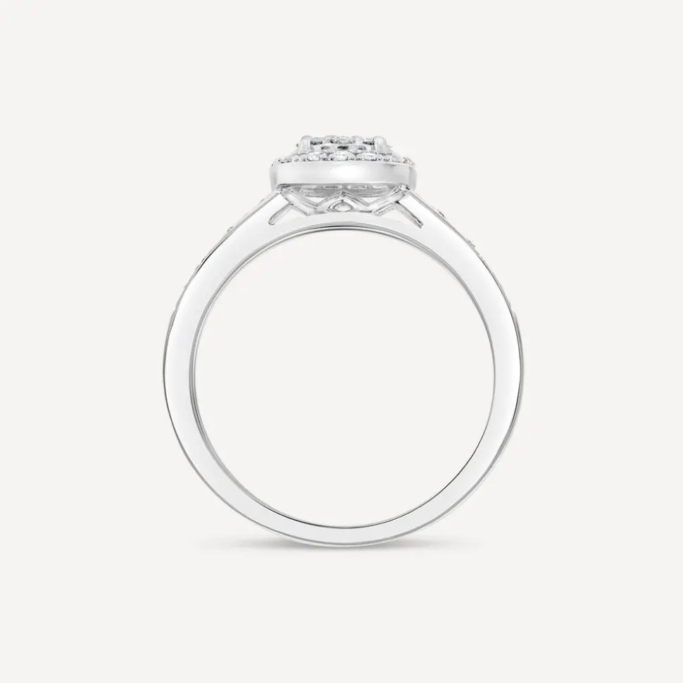9ct White Gold 0.45ct Square Cluster Halo & Diamond Shoulders Bridal Set