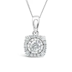 9ct White Gold 0.26ct Square Illusion Diamond Halo Pendant