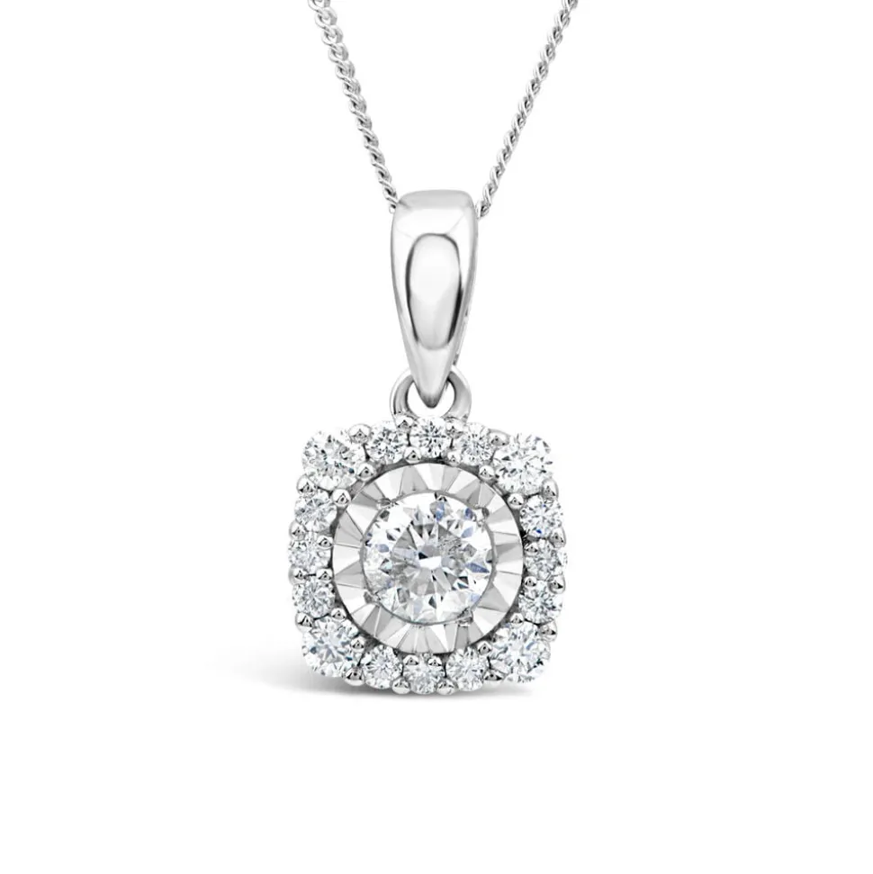 9ct White Gold 0.26ct Square Illusion Diamond Halo Pendant