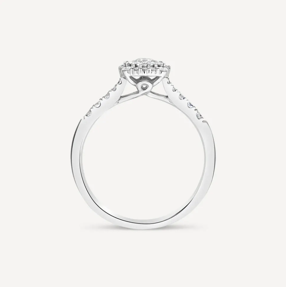 9ct White Gold 0.39ct Square Illusion Diamond Halo Shoulders Ring
