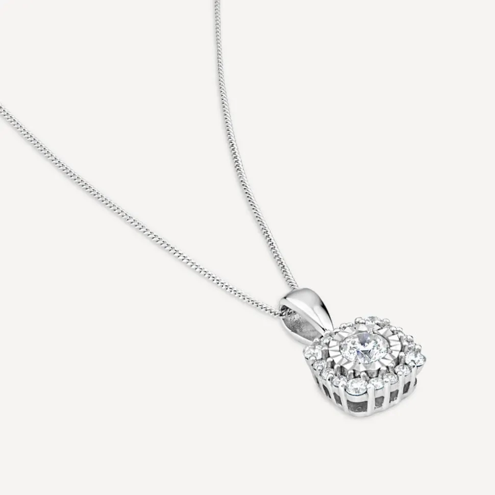 9ct White Gold 0.26ct Square Illusion Diamond Halo Pendant
