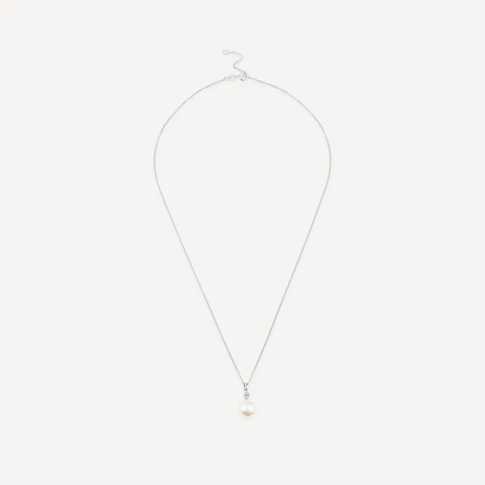 9ct White Gold 0.04ct Top Diamond & Freshwater Pearl Pendant